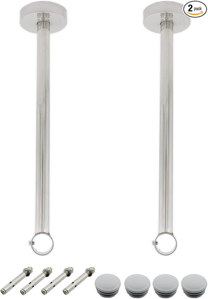 2 Pack Ceiling Mount Bracket, Stainless Steel Wardrobe Pipe Bracket Rod Holder by MetalTools