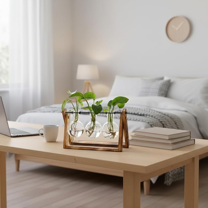 XXXFLOWER Plant Terrarium with Wooden Stand, Air Planter Bulb Glass Vase Metal - Image 5