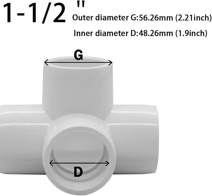 1-1/2“ Tee PVC Fitting 4 Way Elbow Connector, Furniture Grade 90 Degree Elbow - Image 2
