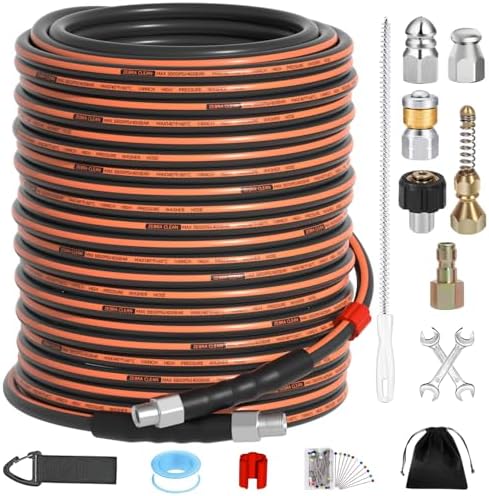 200FT Sewer Jetter Kit for Pressure Washer, 1/4" NPT Corner Drain Cleaner Hose by Unknown