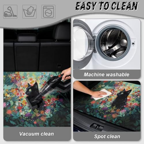 Black Cat Floral Car Trunk Mat Universal Fit 29"x39" - Image 5
