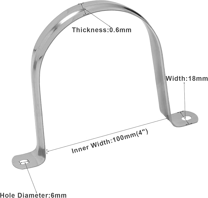 Waziaqoc 10PCS M100 Pipe Strap Clamp, 4 Inch Stainless Steel U Bracket | 2 Hole - Image 2
