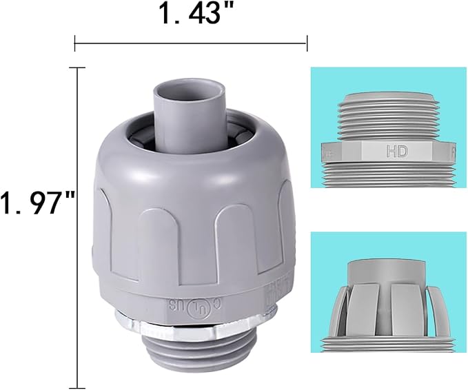 32-Pack 3/8" NPT Liquid Tight Connector Conduit Fitting UL PVC Straight | UV - Image 2