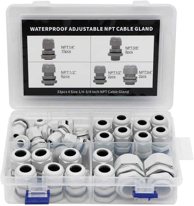 33PCS Cable Gland Waterproof Kit, IP68 Nylon PA66 Strain Relief Cord Grips - Image 3