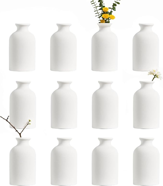 Modern White Small Ceramic Vase Set of 12 by LIZOFER
