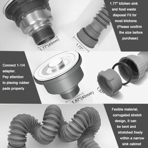 Flexible Sink Drain Pipe 1 1/2" 1 1/4" Sink P Trap, Adjustable Kitchen - Image 3
