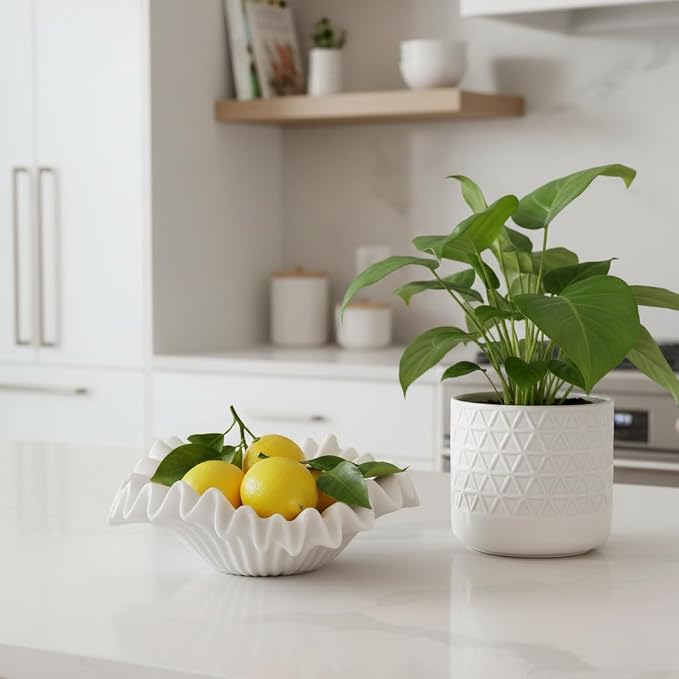 Braxio White Decorative Bowl – Resin Ruffle Bowl - Image 4