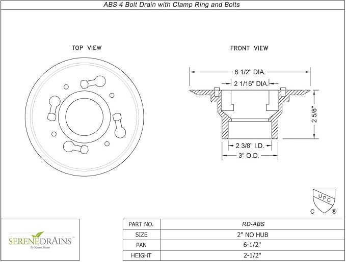 2 Inch Shower Drain Base for Linear Square Shower Drains ABS Floor Flange - Image 2