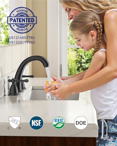 FORIOUS Bathroom Faucet 3 Hole Widespread 8" Sink Faucets Matte Black - Image 6
