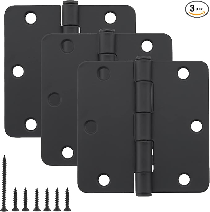 3.5 Inch Interior Door Hinges, 1/4 Inch Radius, Matte Black, 3 Pack | by HOME+MASTER+HARDWARE