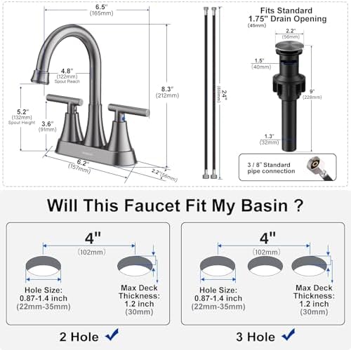 Bathroom Faucet, Hurran 4 inch Centerset 2-Handle Lead-Free, Brushed Grey - Image 5
