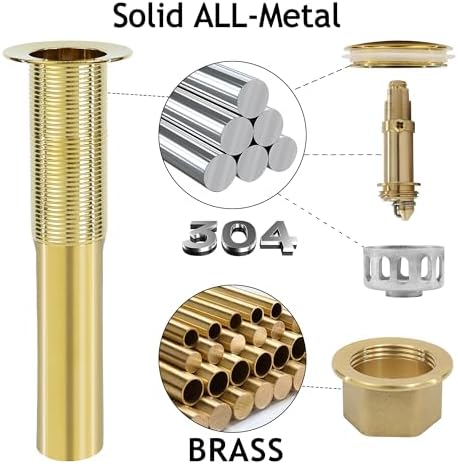 Bathroom Sink Drain, Drain Stopper Gold Stainless Steel Bathroom Sink Without - Image 3