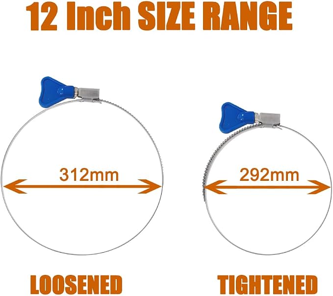 ISPINNER 2pcs 12 Inch Key-Type 304 Stainless Steel Worm Gear Hose Clamps - Image 5