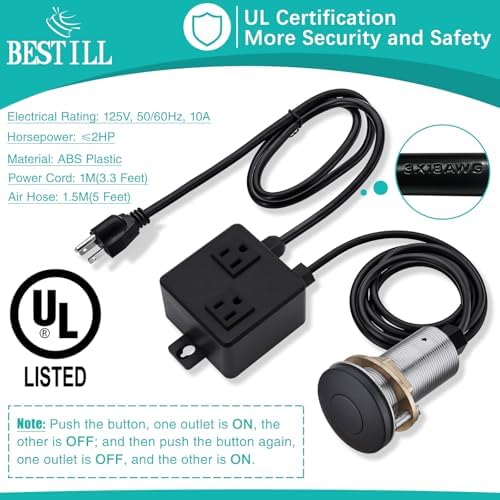 BESTILL All Metal Garbage Disposal Air Switch Kit Dual Outlet, UL Listed Long - Image 4