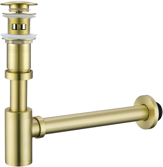 Bottle P-Trap 1 1/4 with Pop Up Drain Stopper with Overflow, Brushed Gold by SEABEFORE