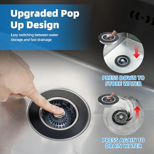 Hibbent 3 in 1 Kitchen Sink Drain Strainer, Stainless Steel Pop Up Stopper - Image 5