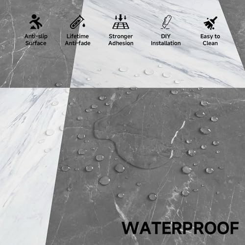 Peel and Stick Floor Tiles | Light Gray Marble | 30 Sq.Ft - Image 6