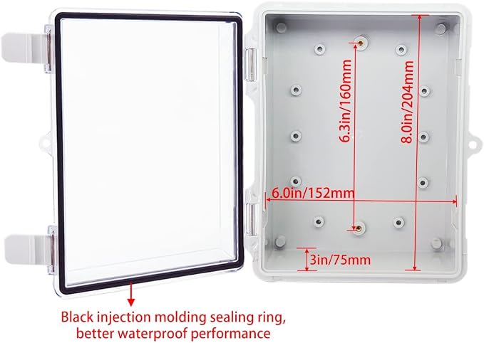 Junction Box, Hinged Clear Cover IP67 Waterproof ABS Project Box - Image 4