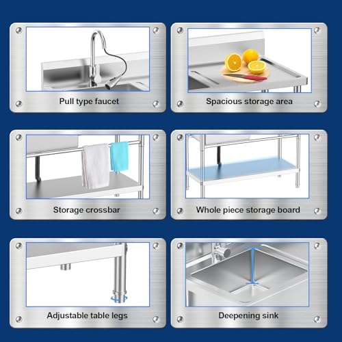 Stainless Steel Utility Sink Freestanding Single Bowl Laundry Sink - Image 6