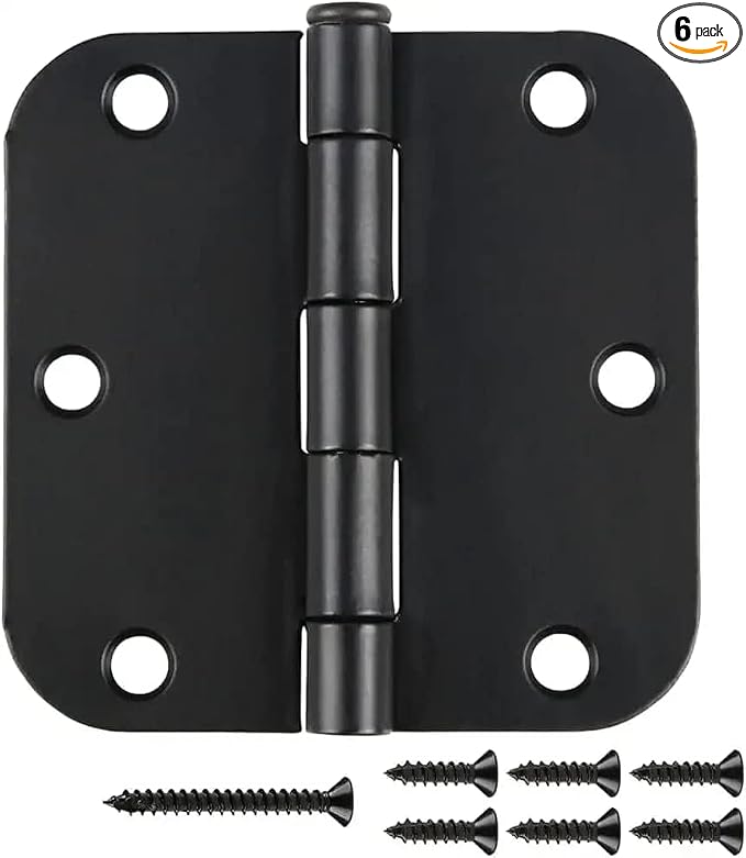 6 Pack Matte Black Interior Door Hinges 3.5" Rounded 5/8" Radius Corners | by JIWDOORHINGESFORHOME