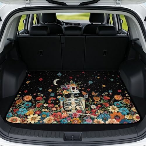 Colorful Flower Skull SUV Car Trunk Mat 29"x39" by Darisoco