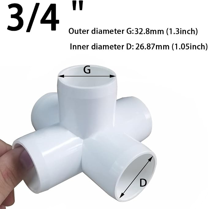 3/4“ Tee PVC Fitting 5 Way Elbow Connector, Furniture Grade 90 Degree Elbow - Image 2