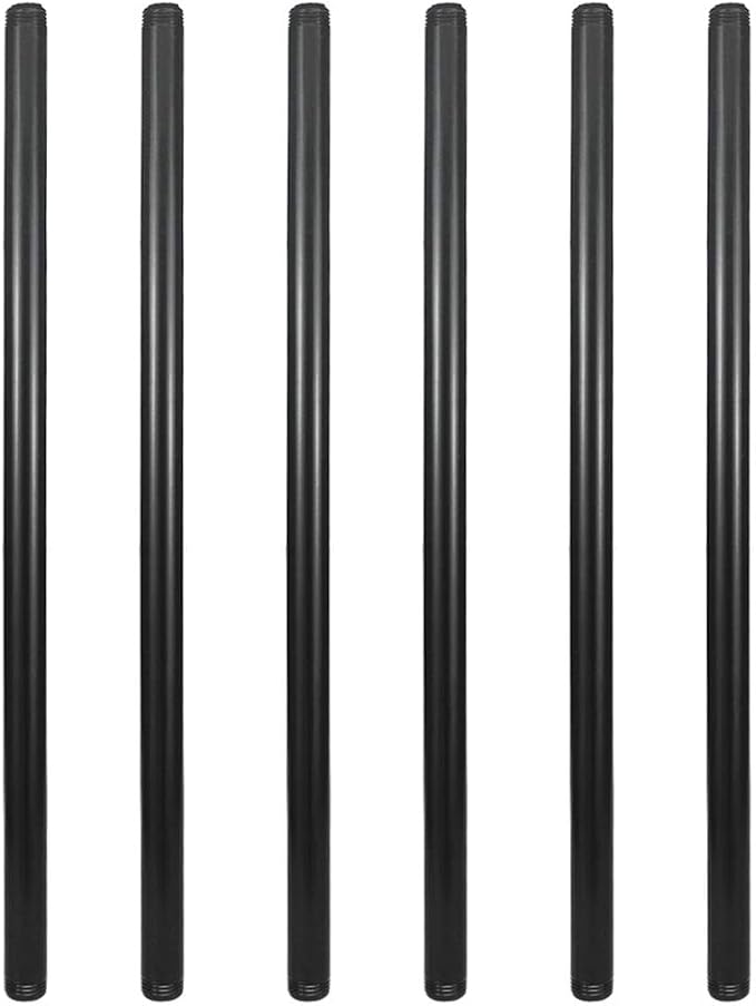 6 Pack 1/2" × 24" Pre-Cut Black Metal Pipe, Industrial Steel Fits Standard Half by GeilSpace