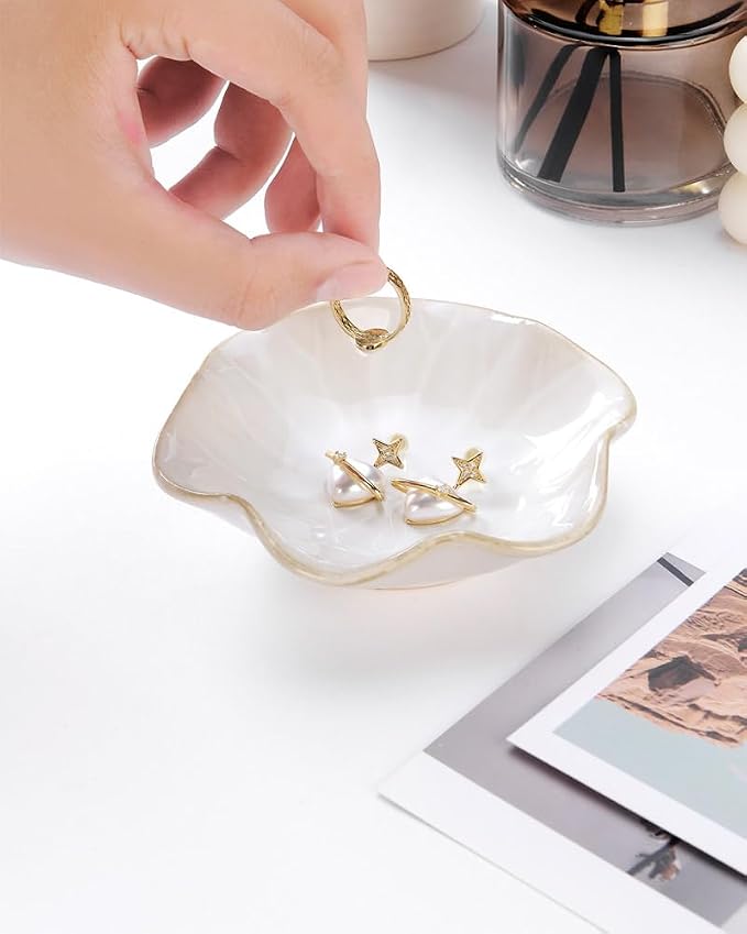 2PCS Lotus Leaf Shape Ring Holder Dish, Small Key Bowl, Ceramic Trinket Tray - Image 4