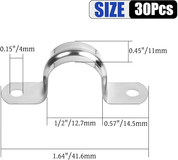 30Pcs 1/2 Inch Stainless Steel Conduit Clamps, 2 Hole Strap U Bracket Rigid - Image 2