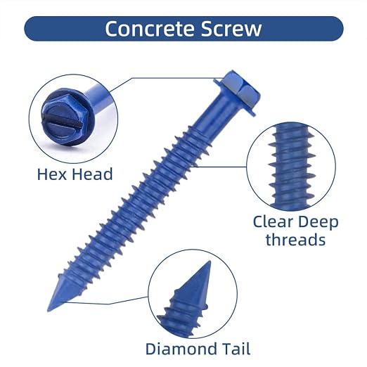 60Pcs 1/4" x2-1/4 Concrete Screws - Image 3
