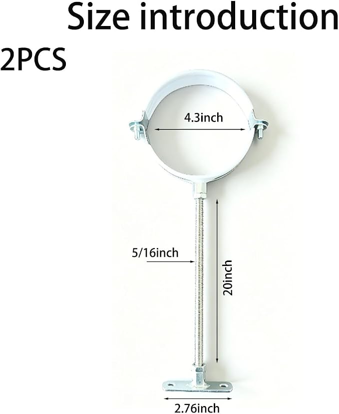 White 2 Sets 4-Inch Adjustable Pipe Hanger Strap, Heavy Duty Galvanized Iron - Image 2
