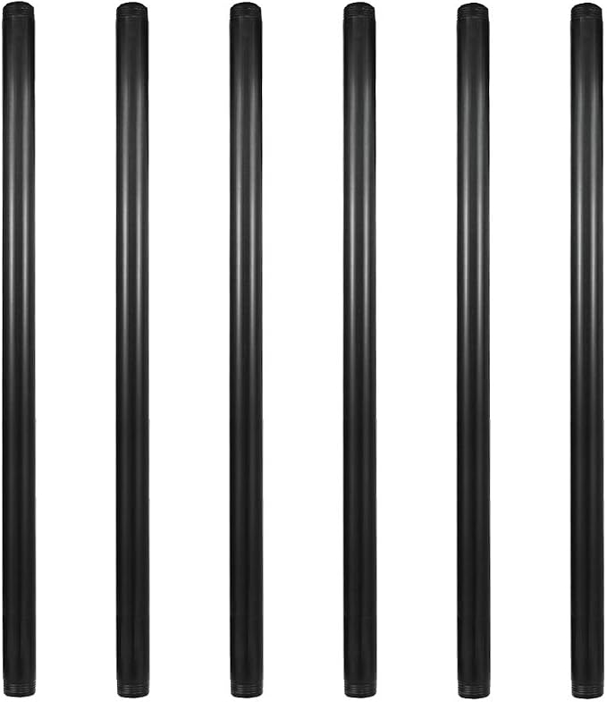 6 Pack 3/4" × 24" Pre-Cut Black Metal Pipe, Industrial Steel Fits Standard by GeilSpace