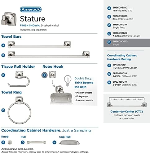 Amerock Stature Single Prong Brushed Nickel Wall-Mounted Hook - Image 4