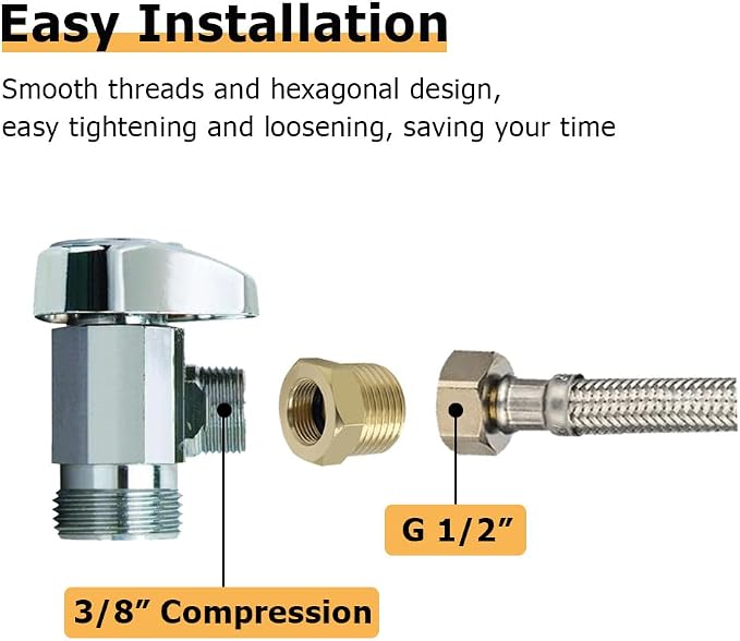 Hooshing 1/2 G Male to 3/8 Compression Female Thread Reducer Faucet Adapter - Image 4