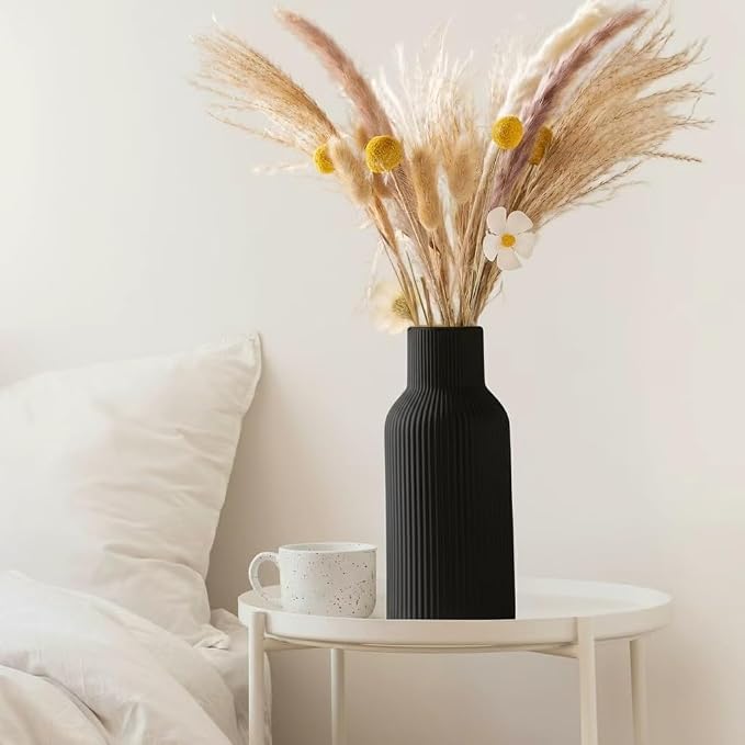 Black Ceramic Tall Vase, Modern Smooth Vertical Ribbed, Nordic Minimalist - Image 7