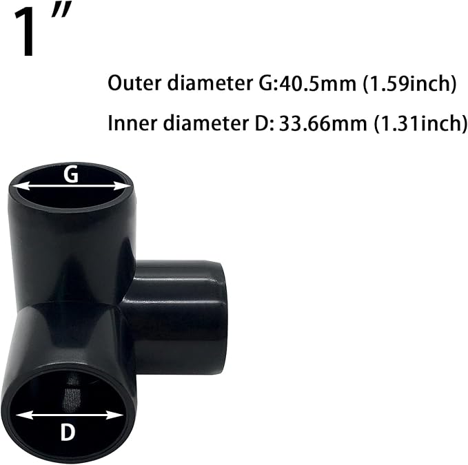 1“ Tee PVC Fitting 3 Way Elbow Connector, Furniture Grade 90 Degree Elbow Side - Image 2