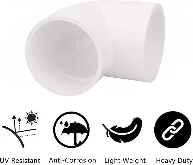 4Pack 2" 90 Degree Elbow PVC Pipe Fittings 2 Way Right Angle PVC Pipe Fitting - Image 3