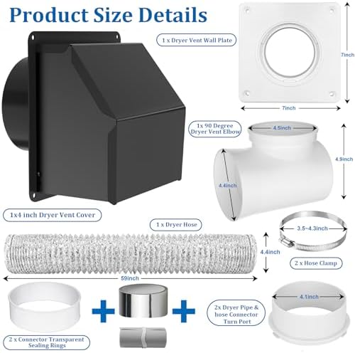 4 inch Dryer Vent Connector Kit, 90 Degree Dryer Vent Elbow, Dryer Wall Vent Cap - Image 2