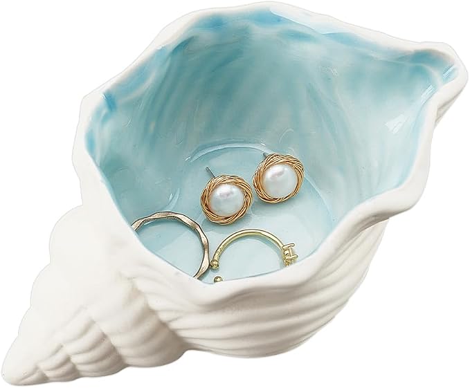 NBEADS Conch Shape Ceramic Jewelry Tray, Aqua Shell Trinket Dish Ceramic Ring by NBEADS