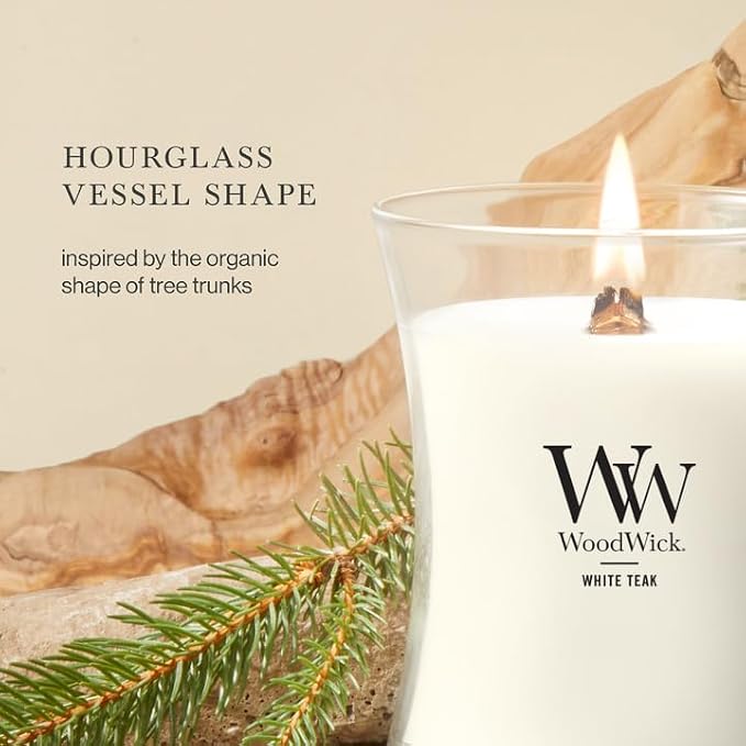WoodWick Medium Hourglass Candle White Teak - Image 4