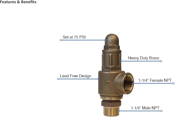 MFG PRVHDNL125 1-1/4" No-Lead Heavy-Duty Pressure Relief Valve, Contractor-Grade - Image 2