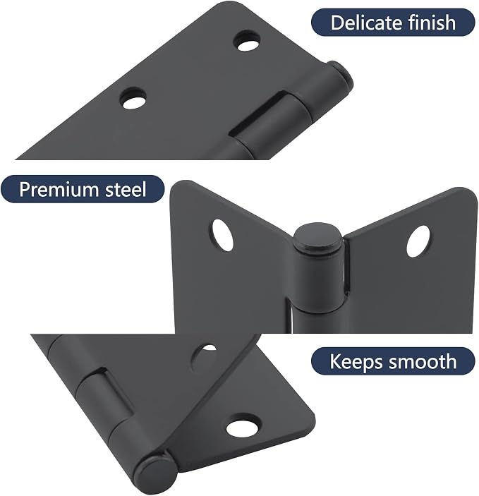 3.5 Inch Interior Door Hinges, 1/4 Inch Radius, Matte Black, 18 Pack | - Image 3