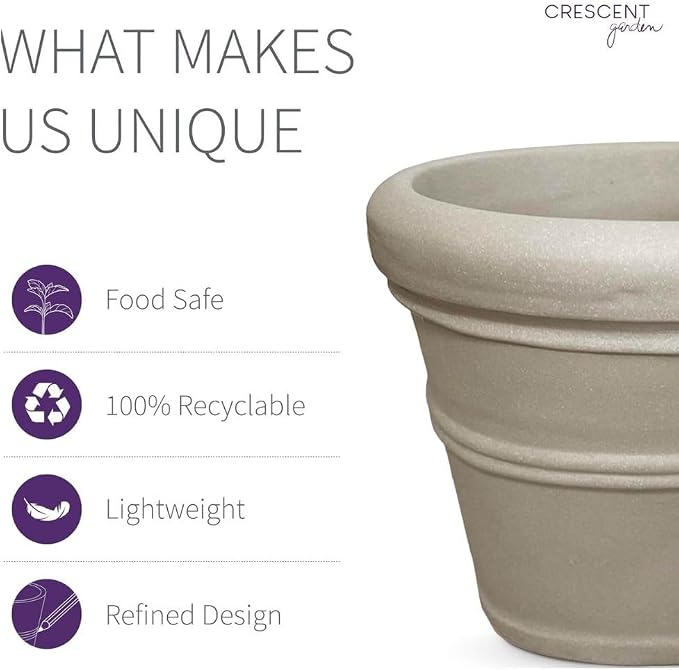 Crescent Garden Brunello Classic Rolled Rim Planter Pot, Indoor/Outdoor - Image 4