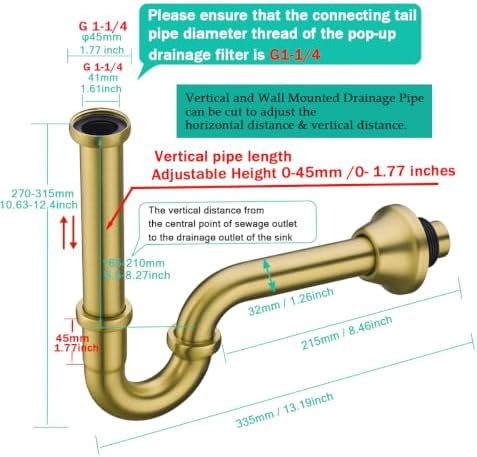 Brass P Trap 1 1/4 Sink Drain Pipe Champagne Bronze - Image 2