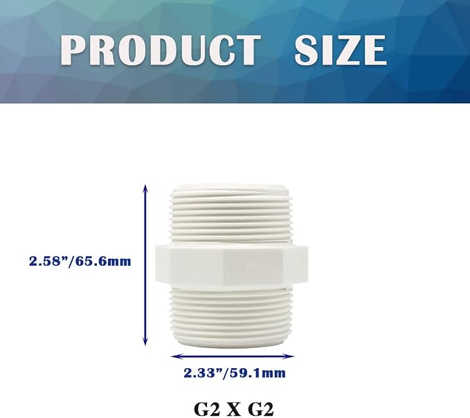 2PCS 2" PVC Pipe Fitting Hex Nipple G2 Male X G2 Male Coupling Adaptor of - Image 2