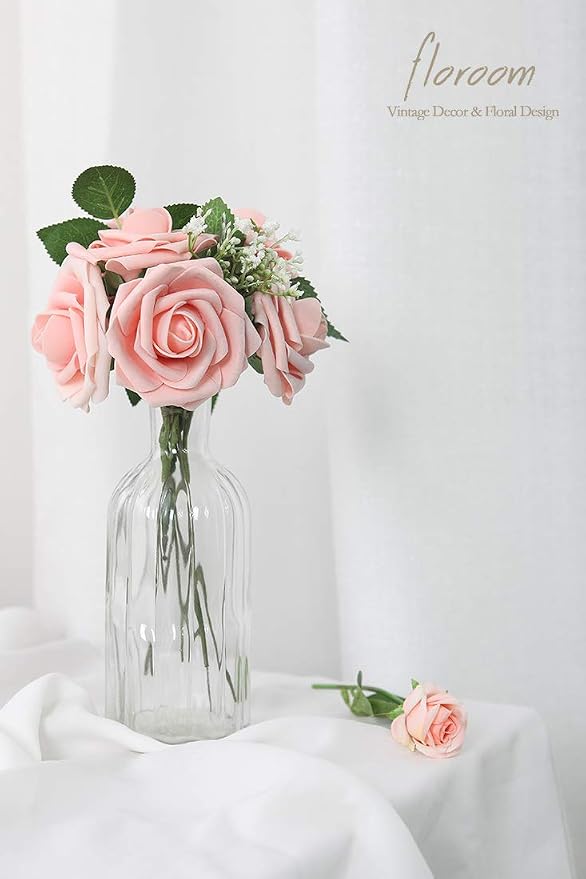 Artificial Flowers 50pcs Real Looking Peach Pink Foam Fake Roses - Image 6