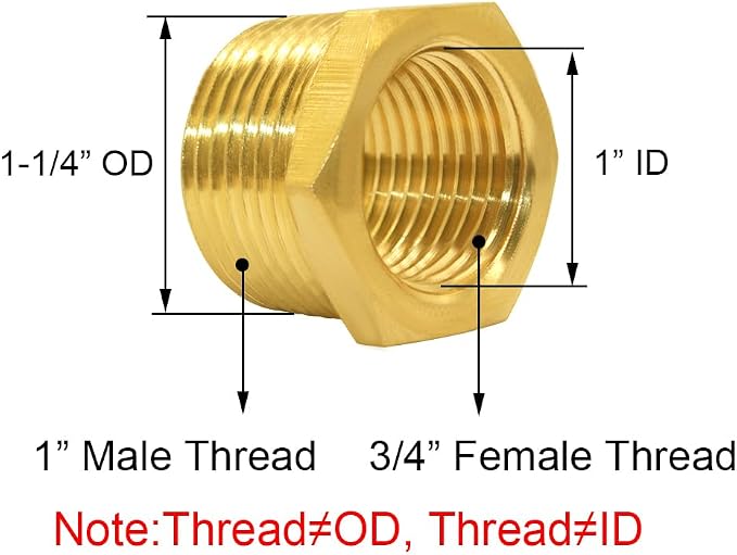 Joywayus 2Pcs Brass Reducing Hex Bushing 1" NPT Male to 3/4" NPT Female | Cast - Image 2