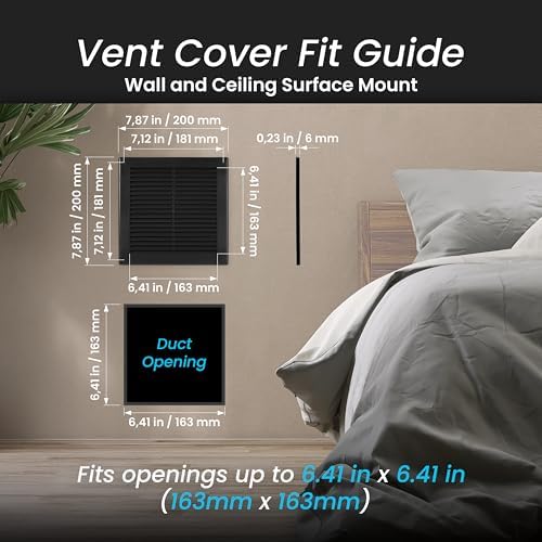 Repa Market 8 x 8 Inch Black Square Air Vent Cover - Image 2