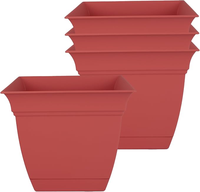The HC Companies Eclipse Square Planter Pot, 6 Inch, Attached Saucer, Drainage by TheHCCompanies