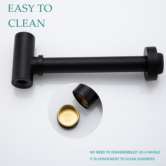 Brass Round Bottle P-Trap with Pop Up Drain Stopper, 1 1/4 Adjustable Basin - Image 6
